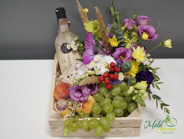 Composition with Lisianthus, Chrysanthemum, and Fruits (made to order, 24 hours) photo